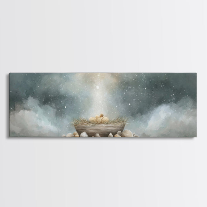 Nativity Wonder, Framed Canvas Print, Christian Christmas Art, Panoramic Art, Christian Art Canvas, Christmas Wall Art, Christian Gift Idea