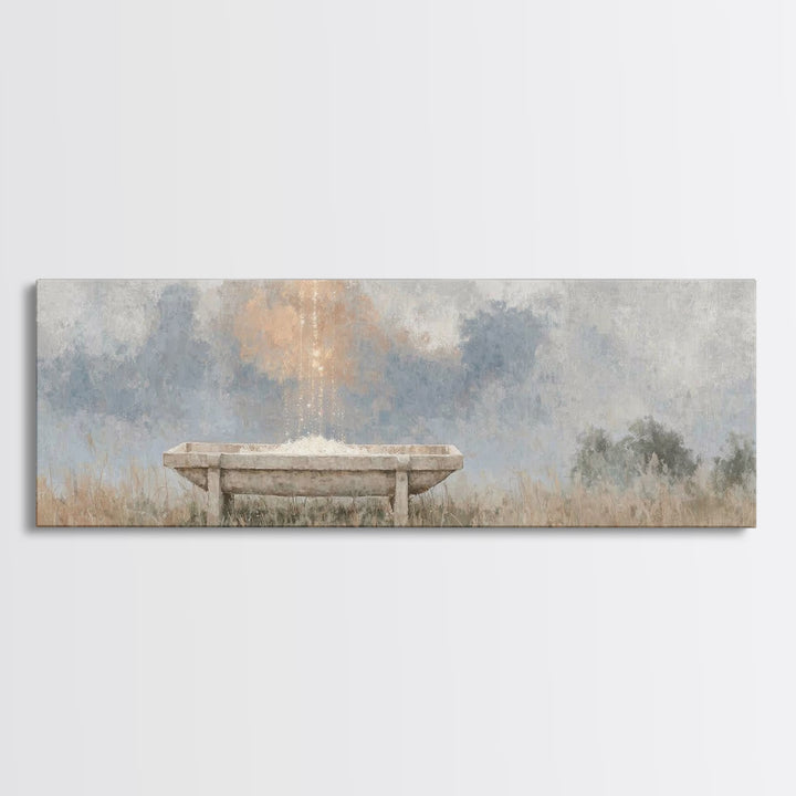 Starborn Manger | Framed Canvas Print | Christmas Wall Art | Christian Christmas Art | Panoramic Frame | Christian Art Canvas | Christmas A