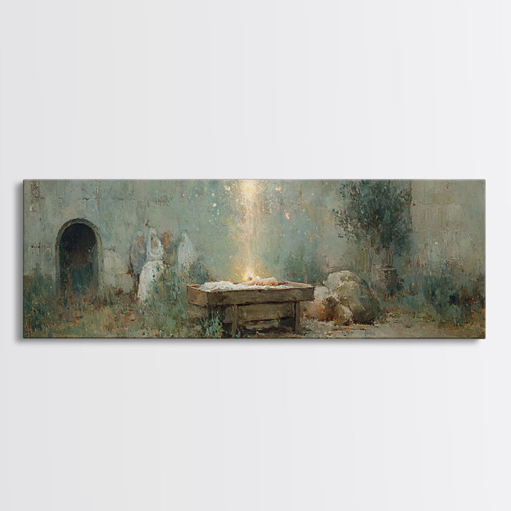 Holy Birthstead – Framed Canvas Print – Christian Christmas Art – Panoramic Wall Art – Christian Art Canvas – Christmas Wall Art – Christia