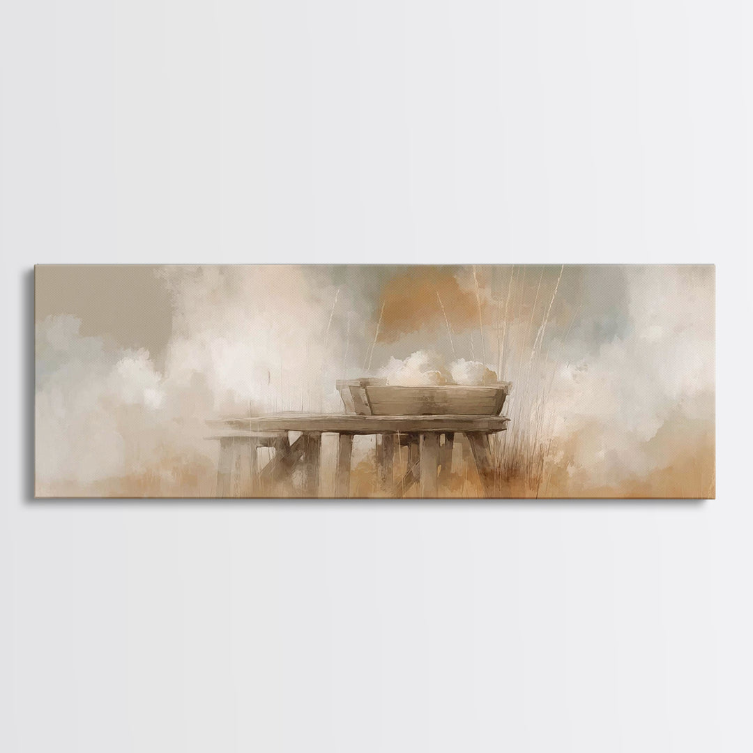 Gentle Manger Light – Framed Canvas Print – Panoramic Art – Christian Wall Art – Christian Art Canvas – Christmas Art – Christian Christmas