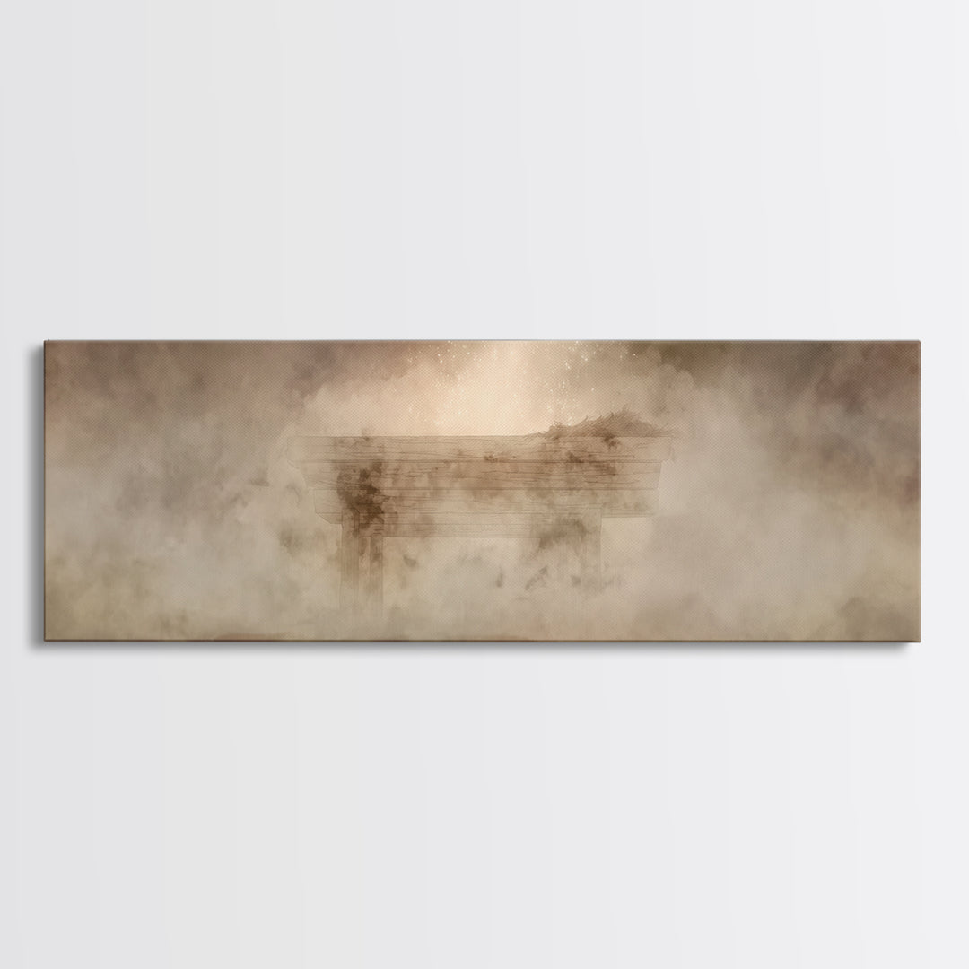 Holy Cradle Glow, Framed Canvas Print, Panoramic Wall Art, Christian Art Canvas, Christian Christmas Art, Christmas Wall Art, Christian Dec