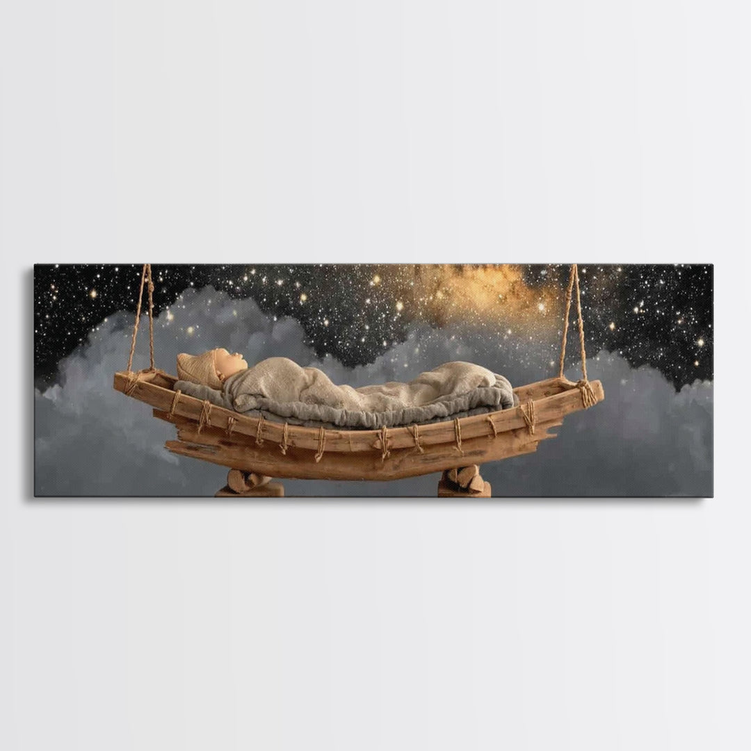 Starborn Rest | Framed Canvas Print | Panoramic Painting | Christian Art Canvas | Christmas Art | Modern Christian Art | Christian Wall Art