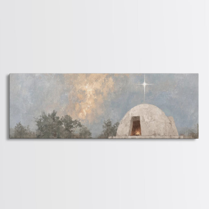 Nativity Light, Framed Canvas Print, Panoramic Art, Christmas Wall Art, Christian Art Gift, Christian Art Work, Christmas Canvas Wall Art