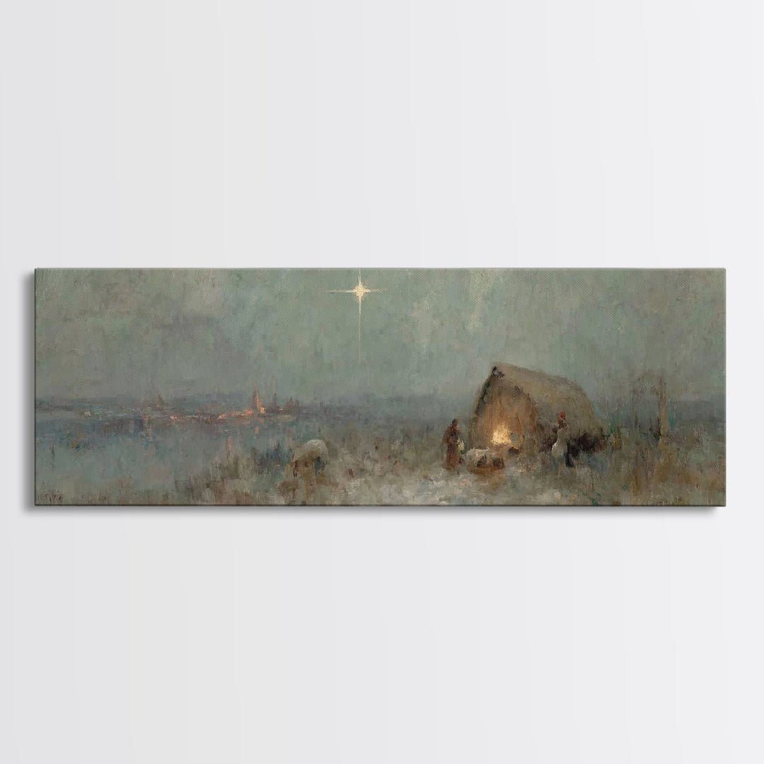 Silent Bethlehem, Framed Canvas Print, Panoramic Frame, Christian Christmas Art, Christmas Wall Art, Christian Art Canvas, Vintage Christma