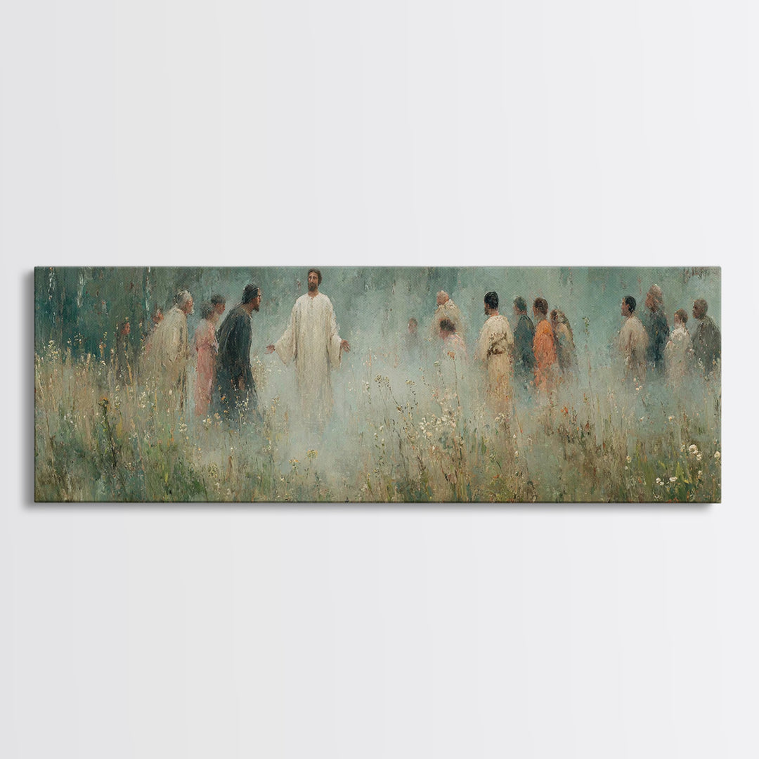 Mist Of Revelation, Framed Canvas Print, Christian Wall Art, Jesus Painting, Christian Art Canvas, Panoramic Frame, Vintage Christian Art