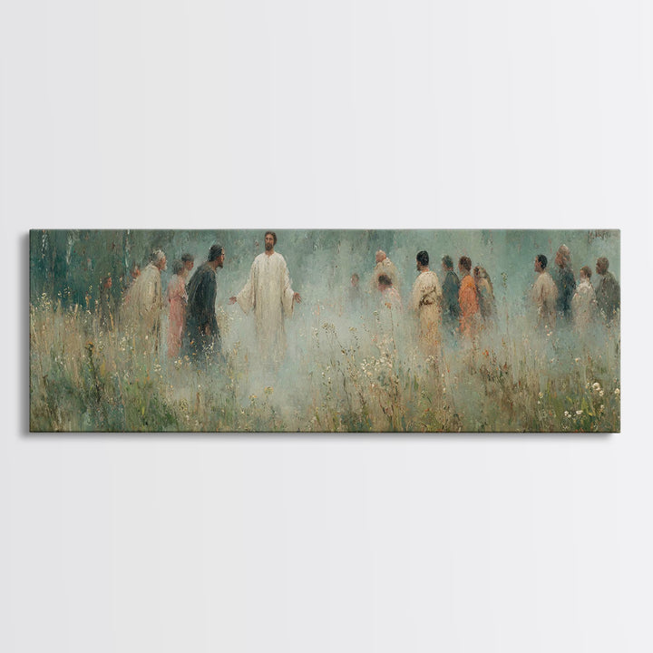 Mist Of Revelation, Framed Canvas Print, Christian Wall Art, Jesus Painting, Christian Art Canvas, Panoramic Frame, Vintage Christian Art
