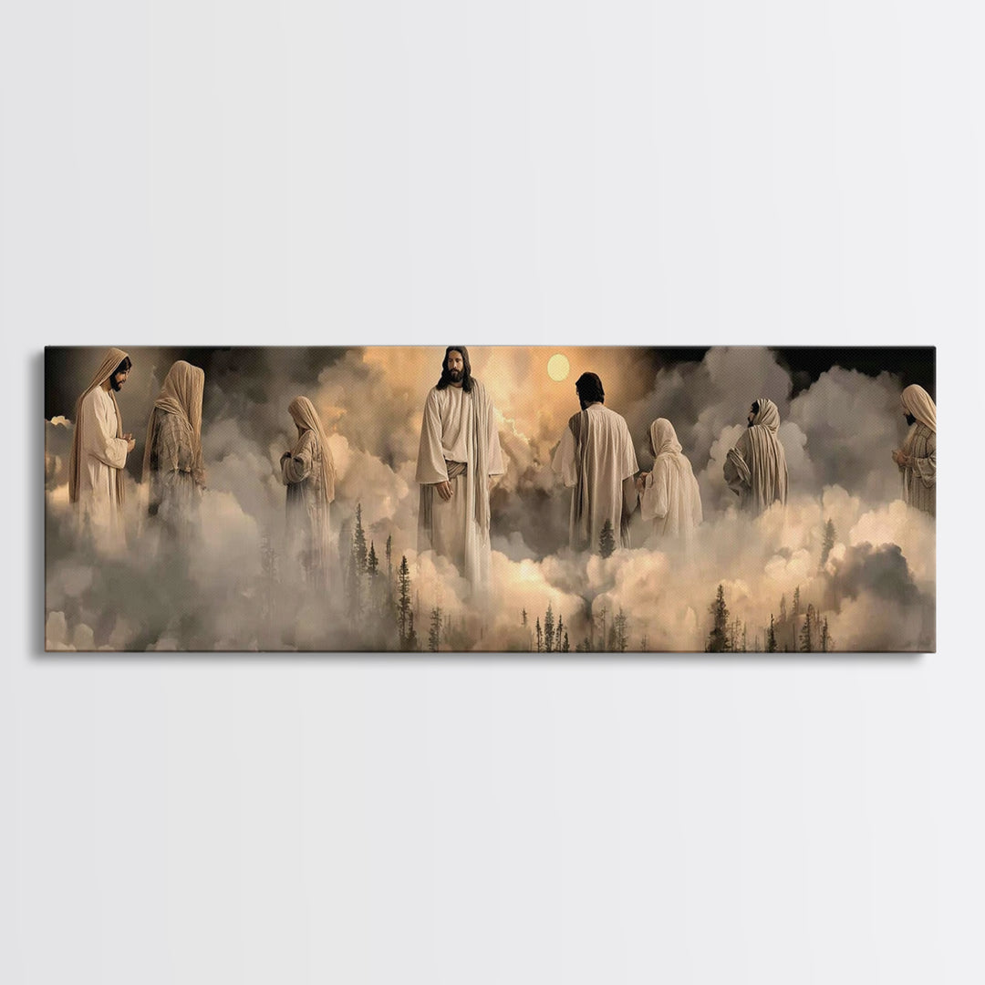 Heavenly Gathering – Framed Canvas Print – Christian Wall Art – Christian Art Canvas – Jesus Painting – Panoramic Painting – Christian Deco