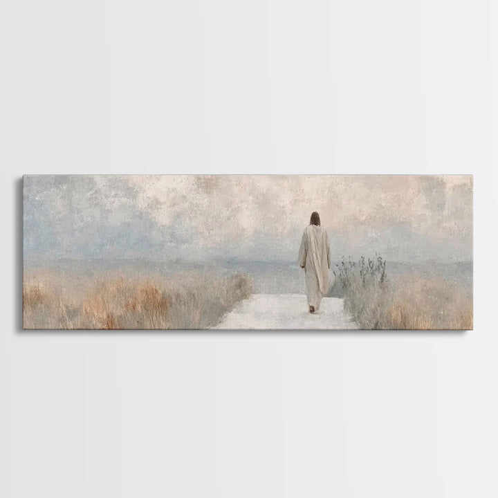 Pathway Of Peace – Framed Canvas Print – Jesus Painting – Christian Art Canvas – Christian Wall Art – Panoramic Art – Minimalist Christian