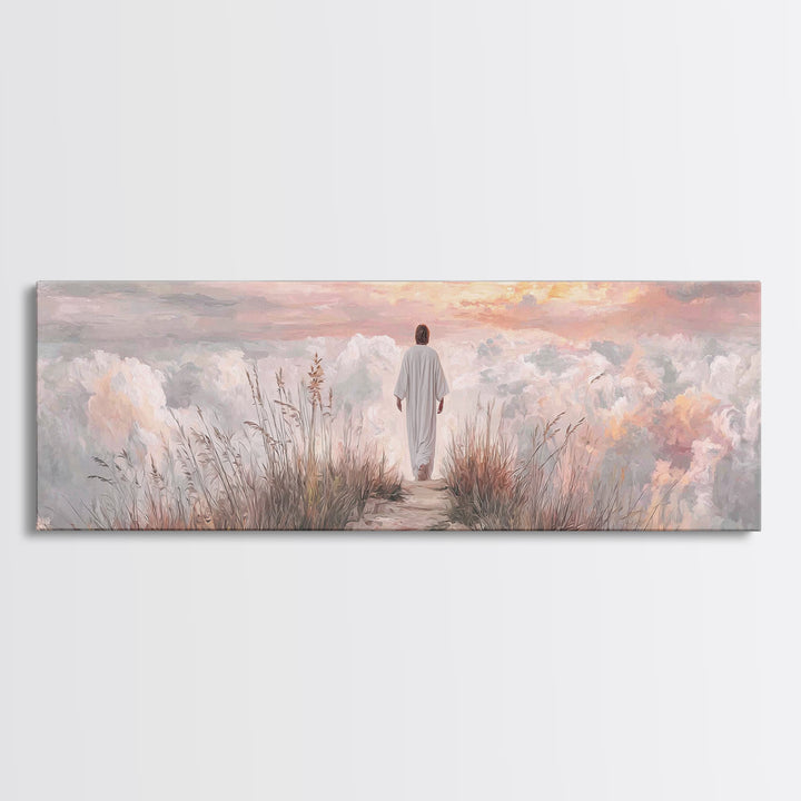 Cloudrise of Peace, Framed Canvas Print, Christian Wall Art, Christian Art Canvas, Jesus Painting, Panoramic Frame, Christian Christmas Art