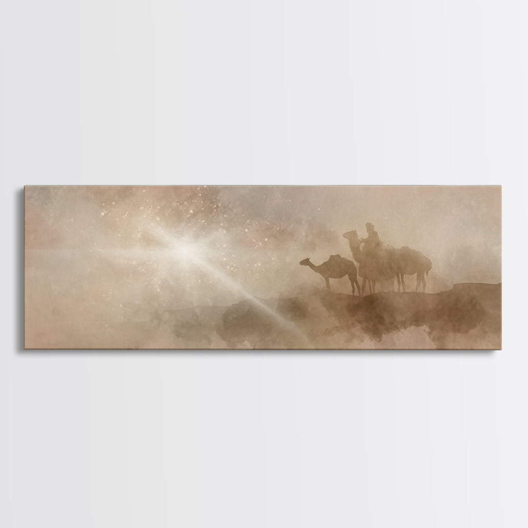 Desert Star Procession, Framed Canvas Print, Christian Wall Art, Panoramic Wall Art, Christmas Art, Christian Art Canvas, Jesus Painting