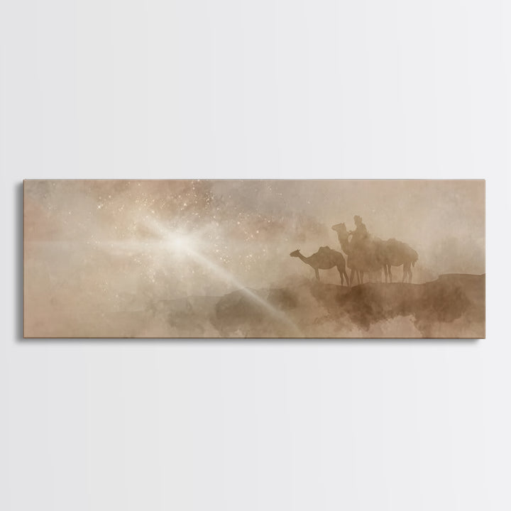 Desert Star Procession, Framed Canvas Print, Christian Wall Art, Panoramic Wall Art, Christmas Art, Christian Art Canvas, Jesus Painting