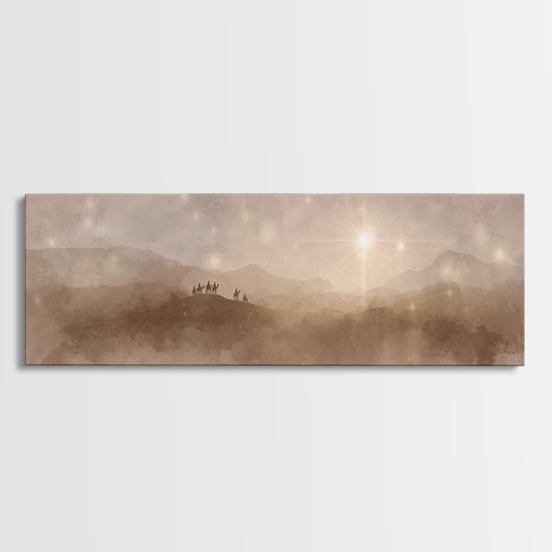 Midnight Caravan Sky | Framed Canvas Print | Panoramic Painting | Christian Art Canvas | Christmas Art | Christian Wall Art | Jesus Paintin