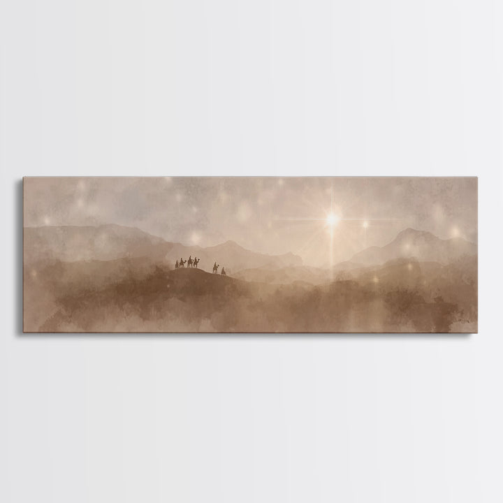 Midnight Caravan Sky | Framed Canvas Print | Panoramic Painting | Christian Art Canvas | Christmas Art | Christian Wall Art | Jesus Paintin