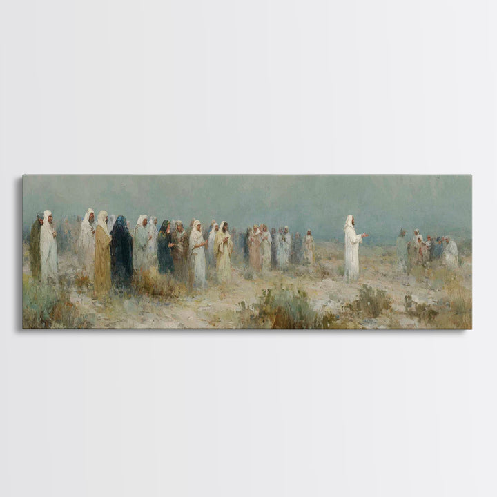 Sermon In The Wilderness, Framed Canvas Print, Panoramic Wall Art, Christian Art Canvas, Christian Painting, Modern Christian Art, Christia