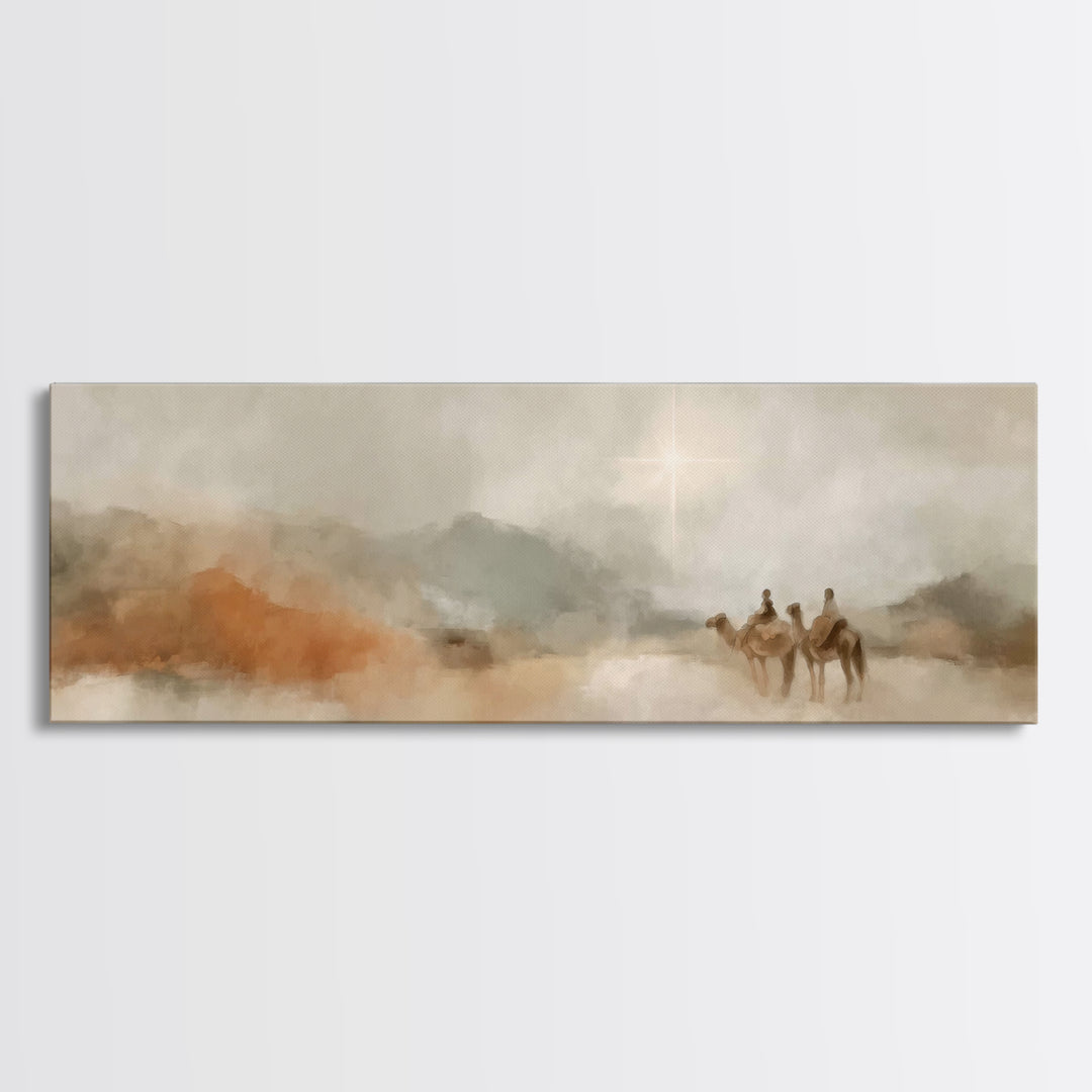Soft Journey Glow – Framed Canvas Print – Panoramic Wall Art – Christian Art Canvas – Christian Christmas Art – Christian Wall Art – Jesus