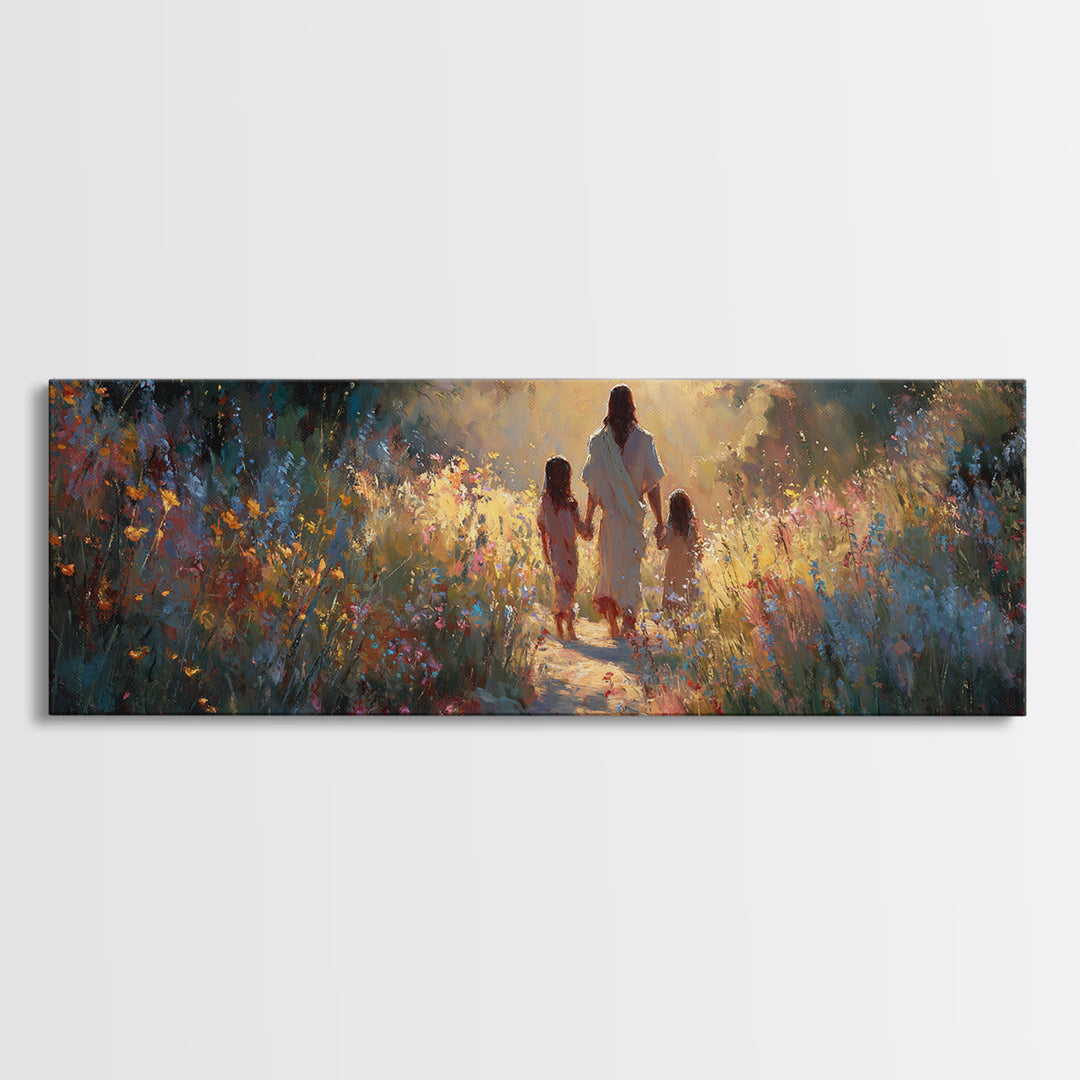 Heavenly Walk | Framed Canvas Print | Panoramic Frame | Christian Art Print | Jesus Christmas Art | Christian Decorations | Large Christian