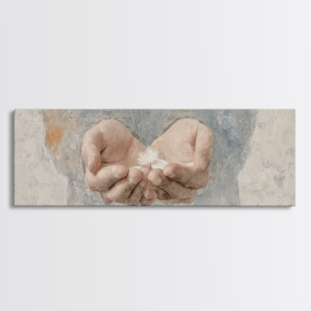 Hands Of Mercy | Framed Canvas Print | Panoramic Painting | Christian Art | Christian Art Canvas | Christian Gift Ideas | Minimalist Christ