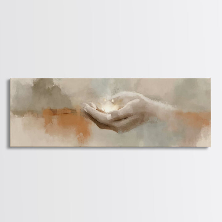 Grace In His Hands, Framed Canvas Print, Panoramic Wall Art, Christian Art Prints, Modern Christian Art, Jesus Art Print, Christian Decor