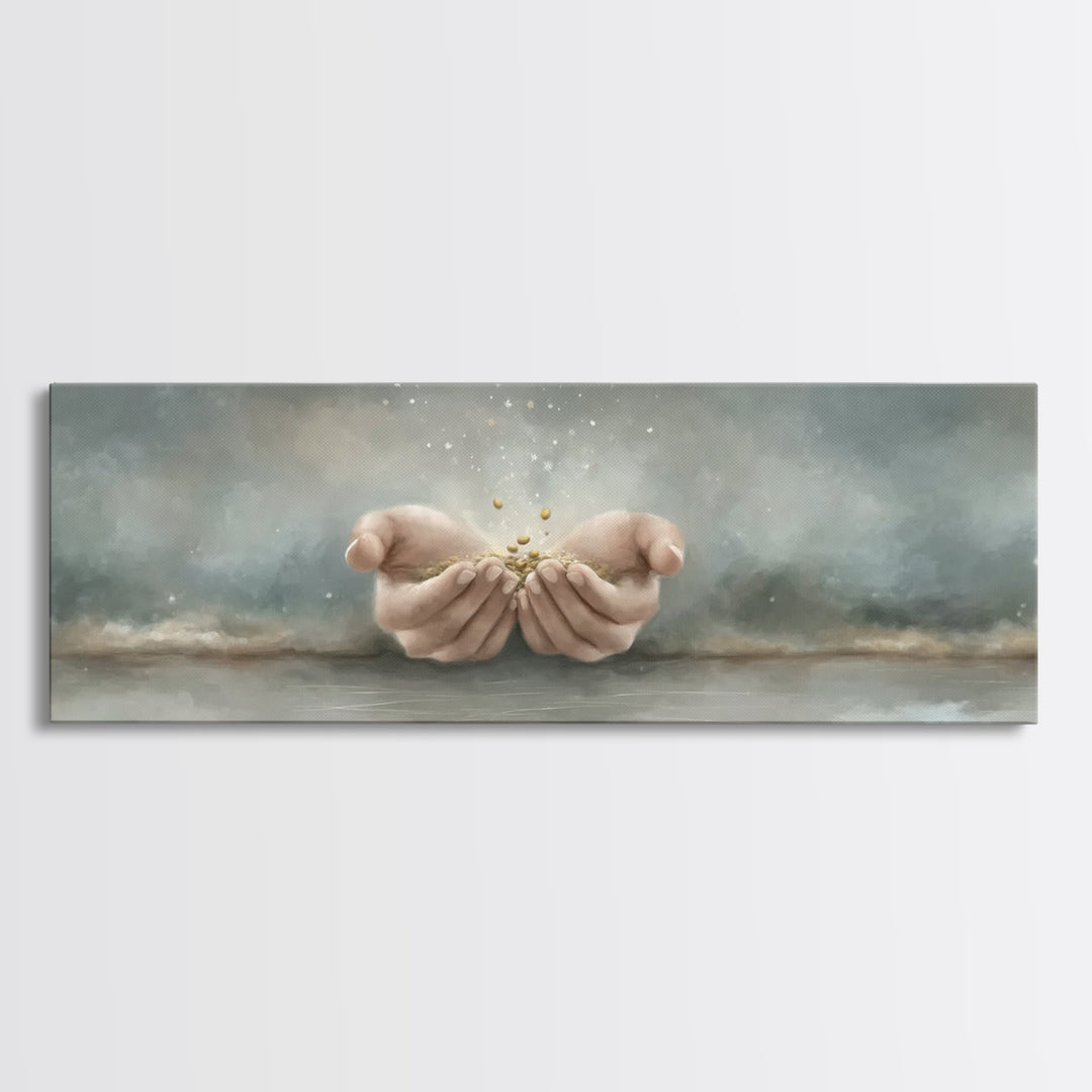 Miracle In His Hands | Framed Canvas Print | Panoramic Wall Art | Christian Art Canvas | Christian Gift | Jesus Painting | Modern Christian