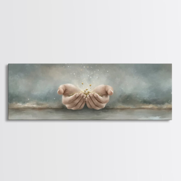 Miracle In His Hands | Framed Canvas Print | Panoramic Wall Art | Christian Art Canvas | Christian Gift | Jesus Painting | Modern Christian