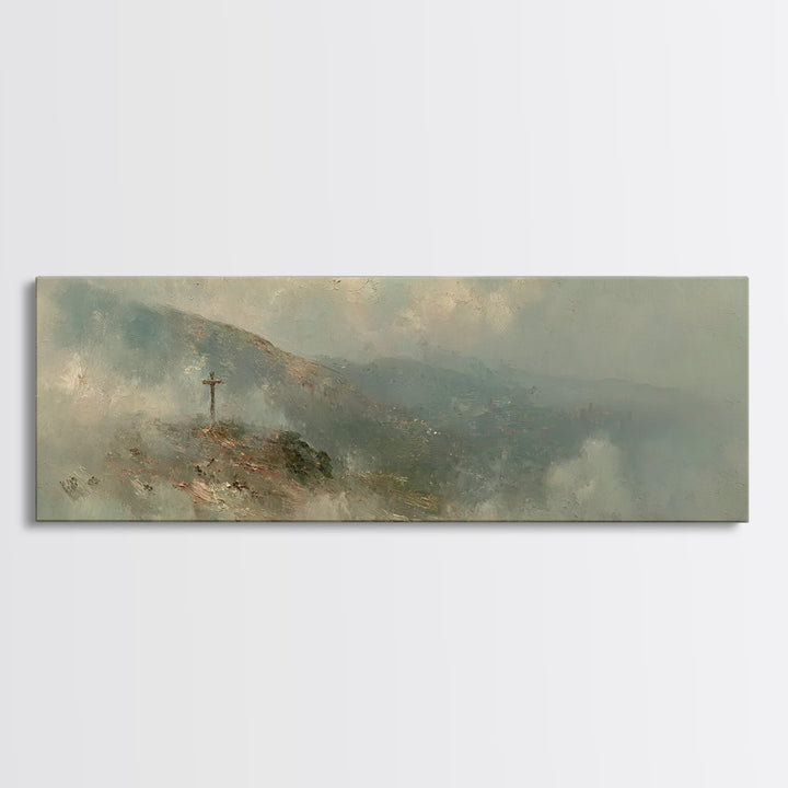 Sacred Summit, Framed Canvas Print, Christian Wall Art, Panoramic Print, Christian Art Canvas, Christian Painting, Christian Decoration