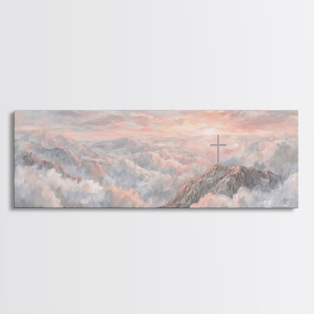 Mountain Of Mercy | Framed Canvas Print | Christian Art Canvas | Panoramic Wall Art | Christian Paintings | Christian Christmas Art | Chris