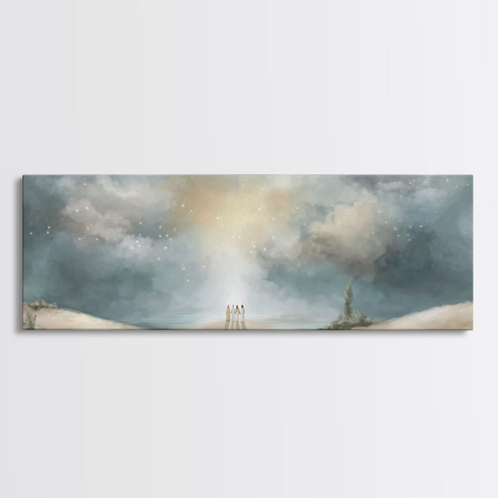 Heavenly Gathering, Framed Canvas Print, Panoramic Print, Christian Art, Christian Wall Art, Christian Art Canvas, Moody Christian Art