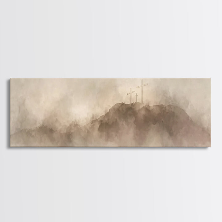 Hill Of Redemption – Framed Canvas Print – Christian Wall Art – Panoramic Painting – Christian Art Canvas – Christian Art – Christian Gift