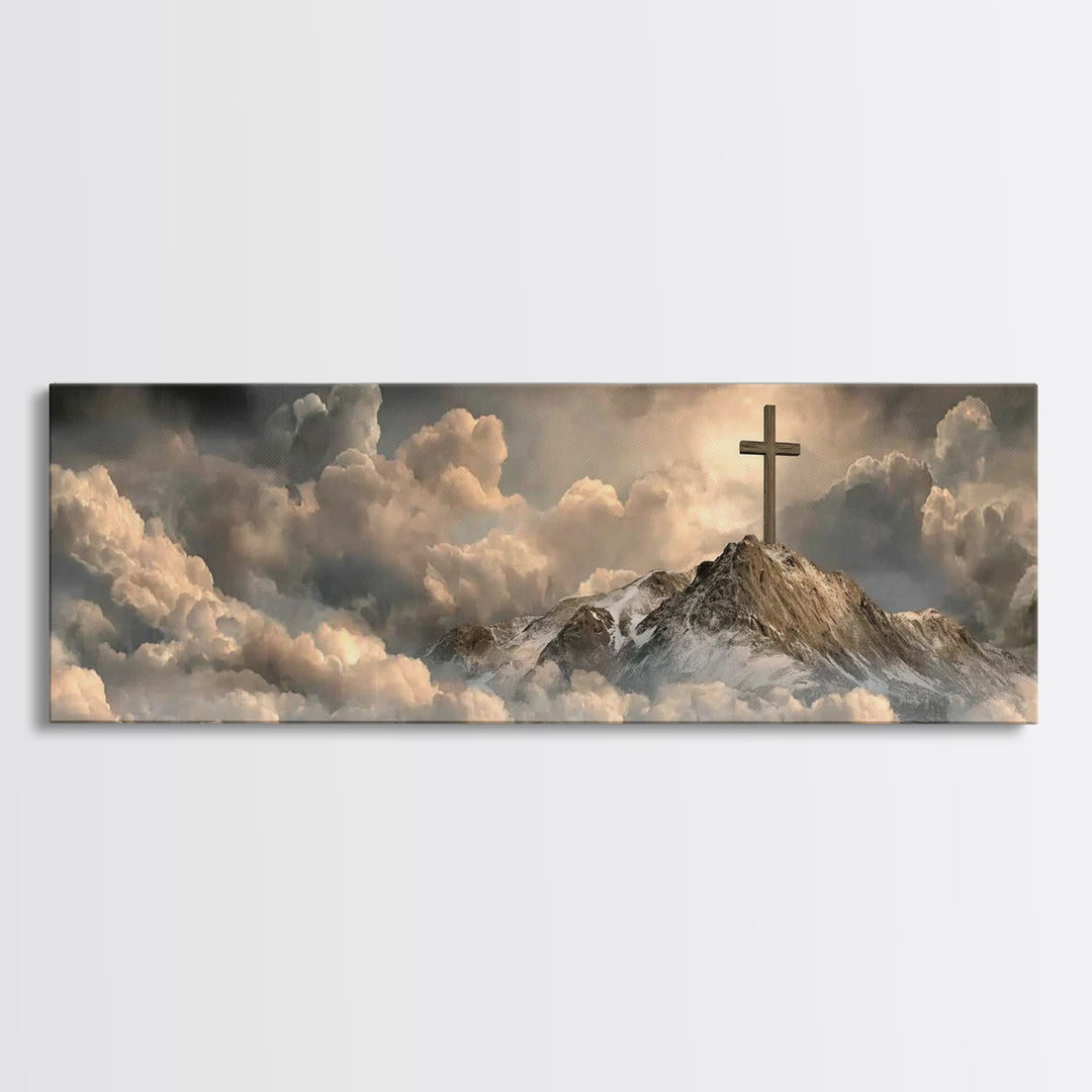 Summit Of Grace, Framed Canvas Print, Christian Art Canvas, Panoramic Art, Christian Wall Art, Moody Christian Art, Christian Gift Ideas