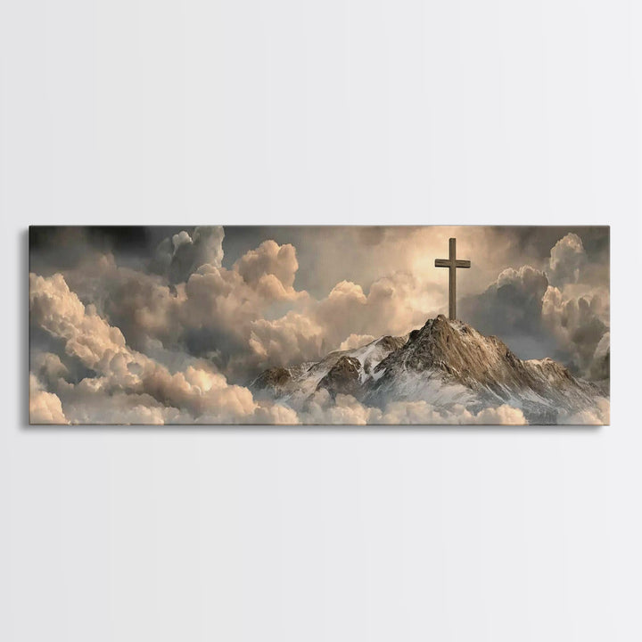 Summit Of Grace, Framed Canvas Print, Christian Art Canvas, Panoramic Art, Christian Wall Art, Moody Christian Art, Christian Gift Ideas
