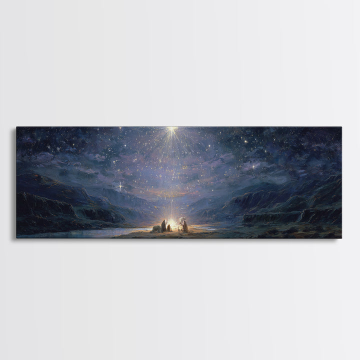 Holy Night Wonder - Framed Canvas Print - Panoramic Painting - Christian Art Canvas - Christmas Art - Christian Wall Art - Christian Art Gi