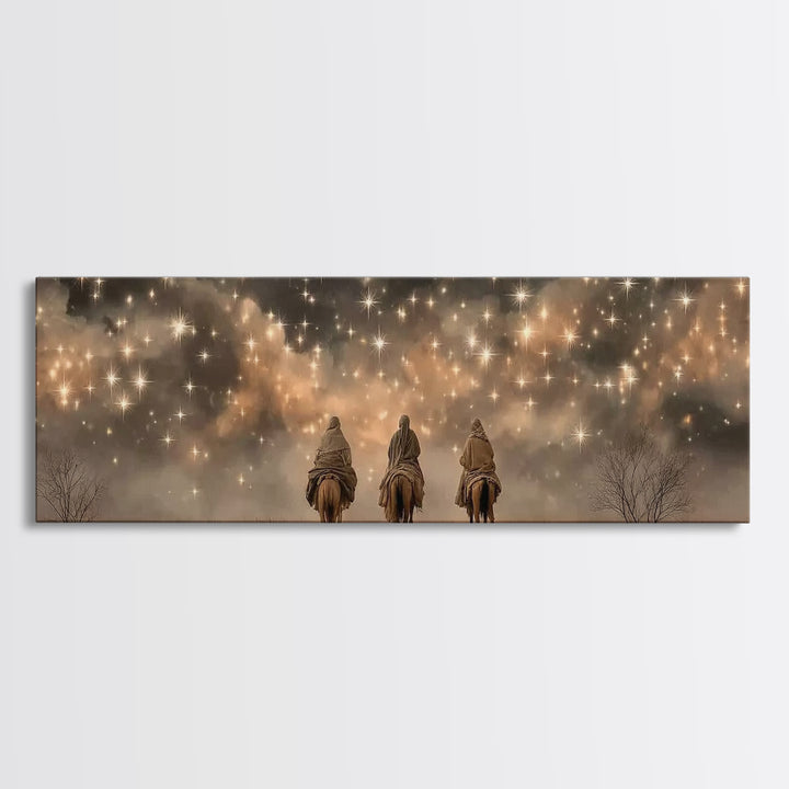 Celestial Heralds, Framed Canvas Print, Panoramic Wall Art, Christian Art Canvas, Christmas Art Work, Christian Painting, Christian Decorat
