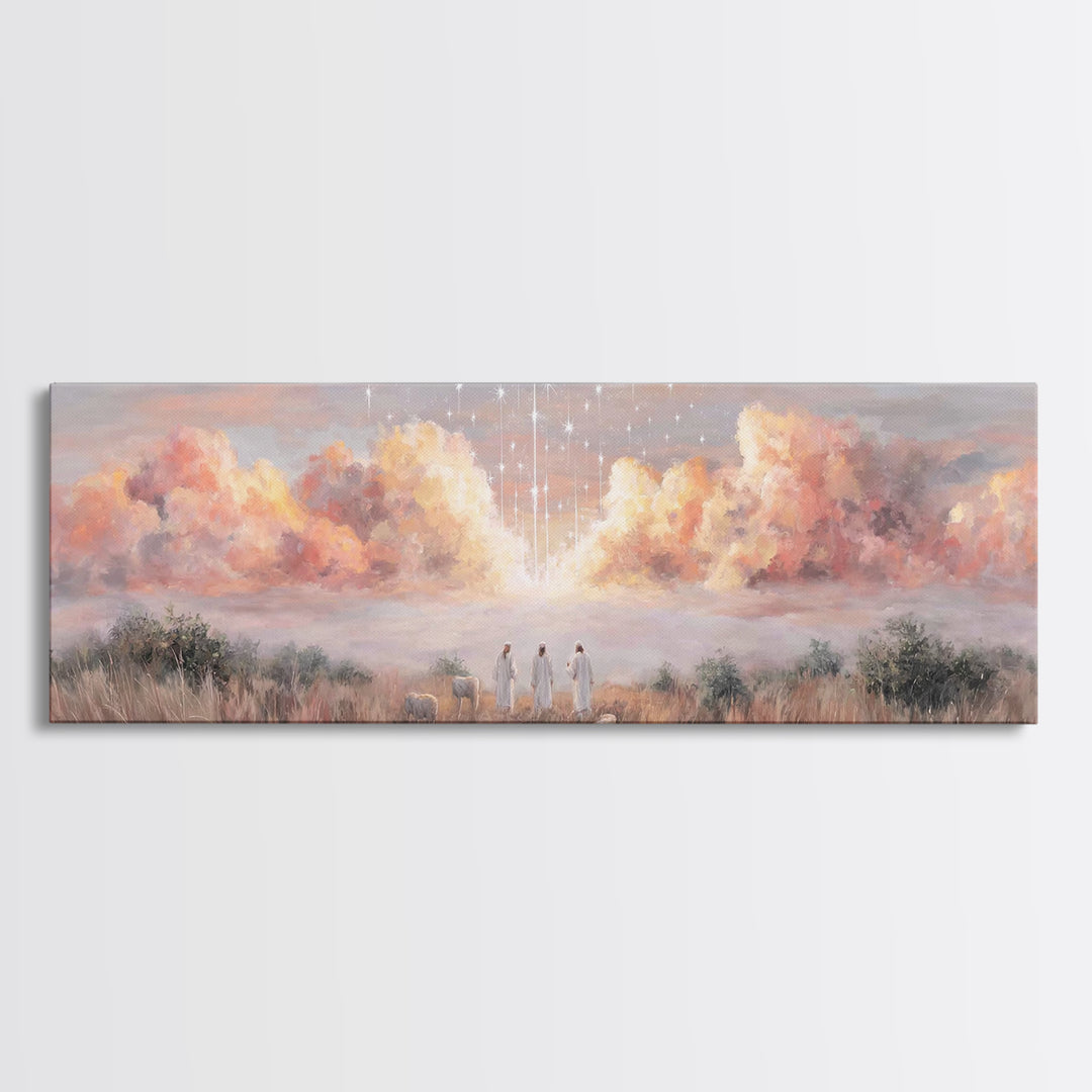 Radiant Sky Blessing | Framed Canvas Print | Christian Art Canvas | Panoramic Art | Christmas Art Prints | Christian Wall Art | Modern Chri