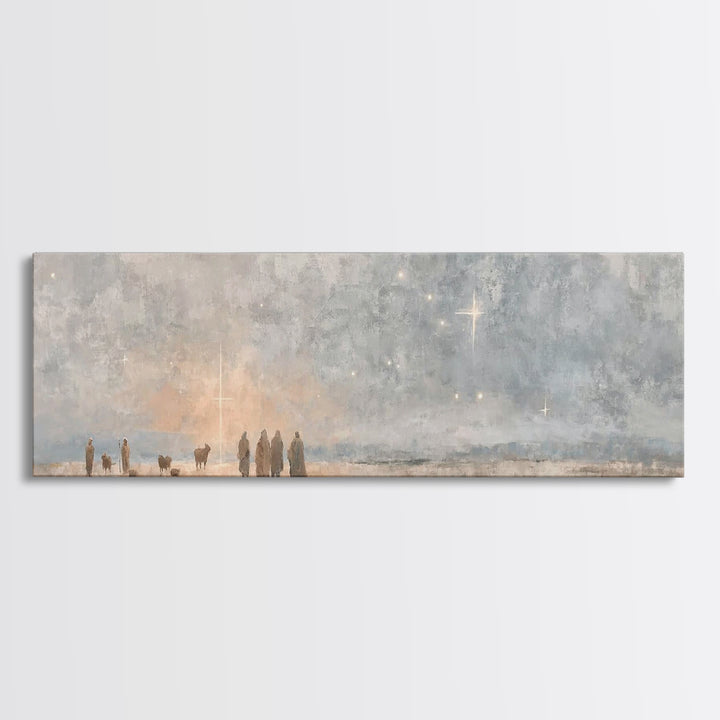 Shepherds At Dawn – Framed Canvas Print – Christian Wall Art – Christian Art Canvas – Panoramic Art – Christian Christmas Art