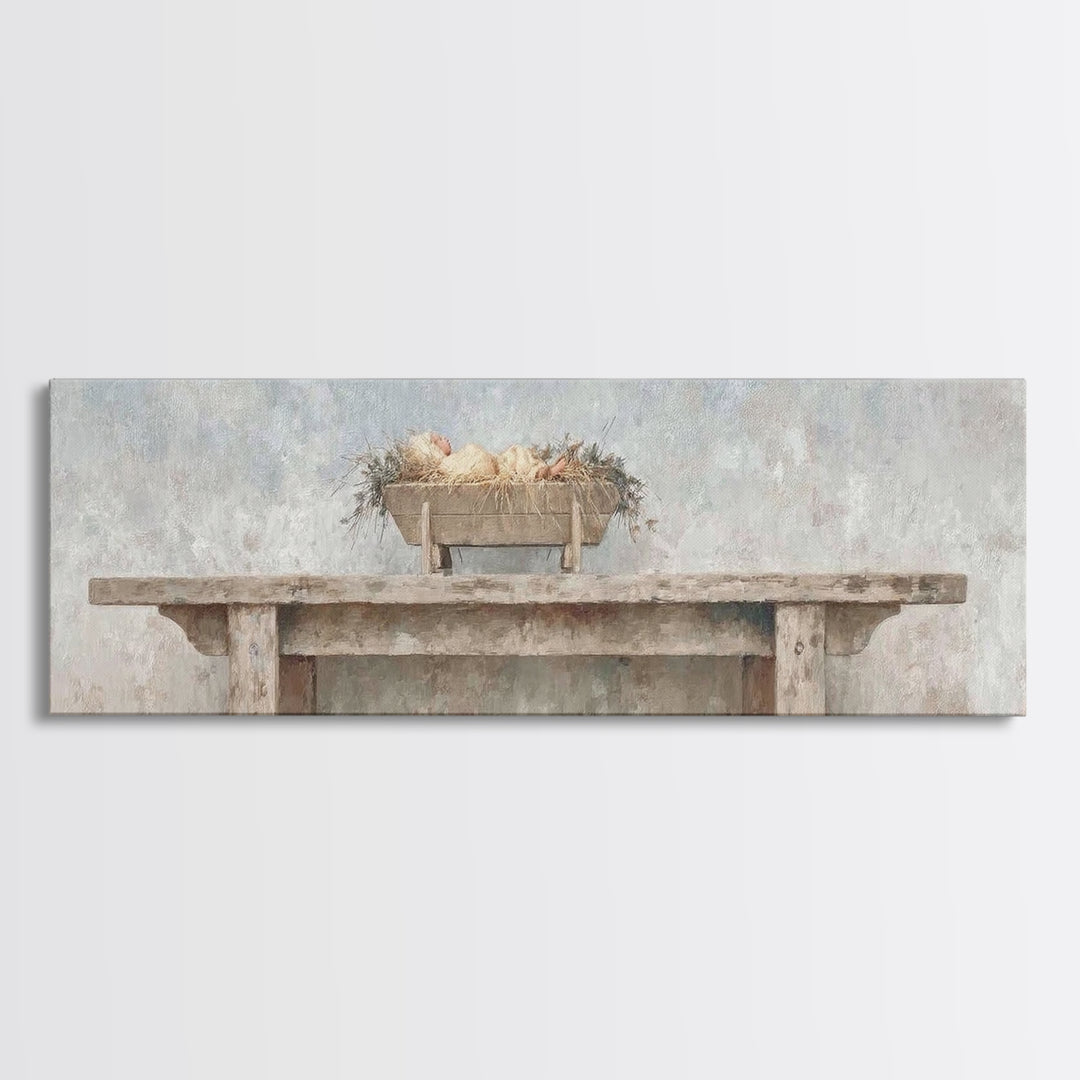 Holy Cradle | Framed Canvas Print | Christian Wall Art | Christian Gift Ideas | Extra Wide Art | Christmas Wall Art