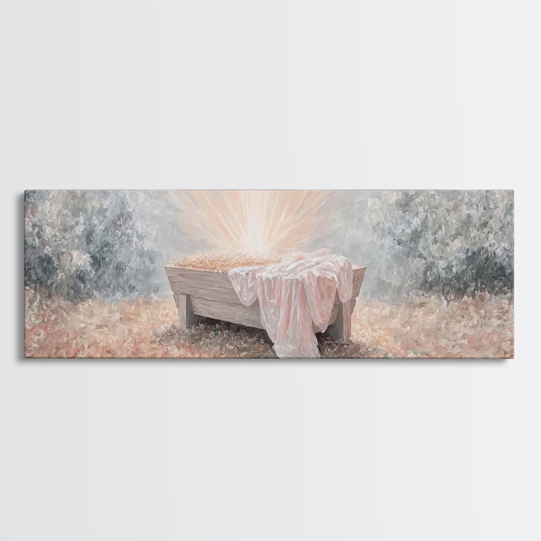 Radiant Manger Joy | Framed Canvas Print | Christian Art Canvas | Panoramic Wall Art | Christmas Wall Art | Christian Decor