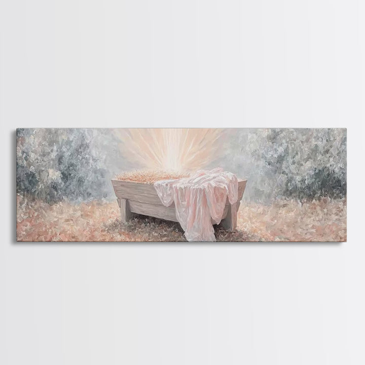 Radiant Manger Joy | Framed Canvas Print | Christian Art Canvas | Panoramic Wall Art | Christmas Wall Art | Christian Decor