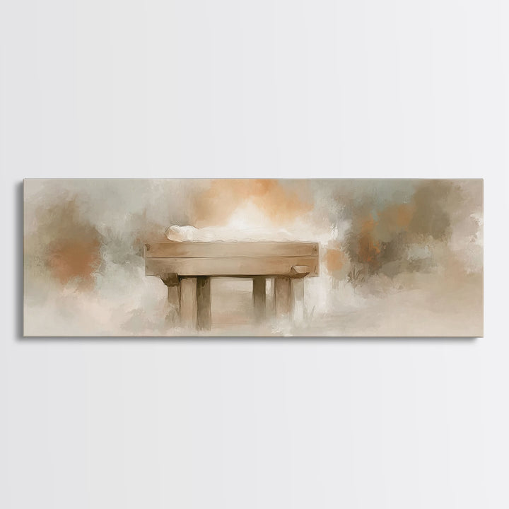 Humble Birth Glow - Framed Canvas Print - Christian Wall Art - Panoramic Painting - Christian Gift - Jesus Painting