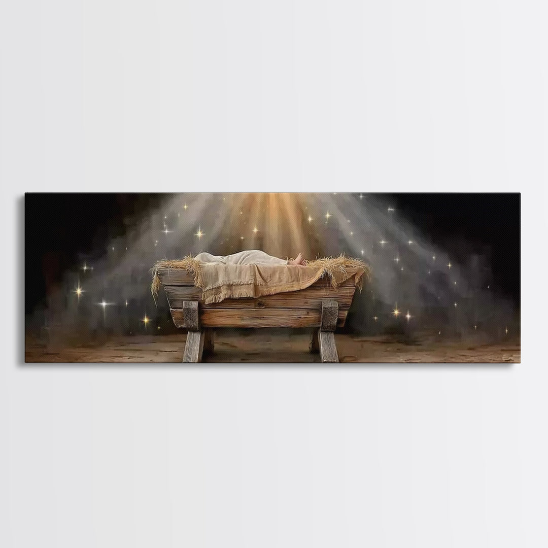 Silent Night Shelter, Framed Canvas Print, Christian Art Canvas, Panoramic Print, Christmas Art, Christian Wall Art