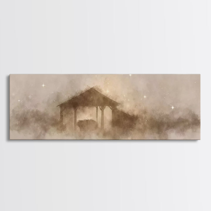 Heavenly Child Rest | Framed Canvas Print | Christian Christmas Art | Panoramic Painting | Christian Art Print | Jesus Painting