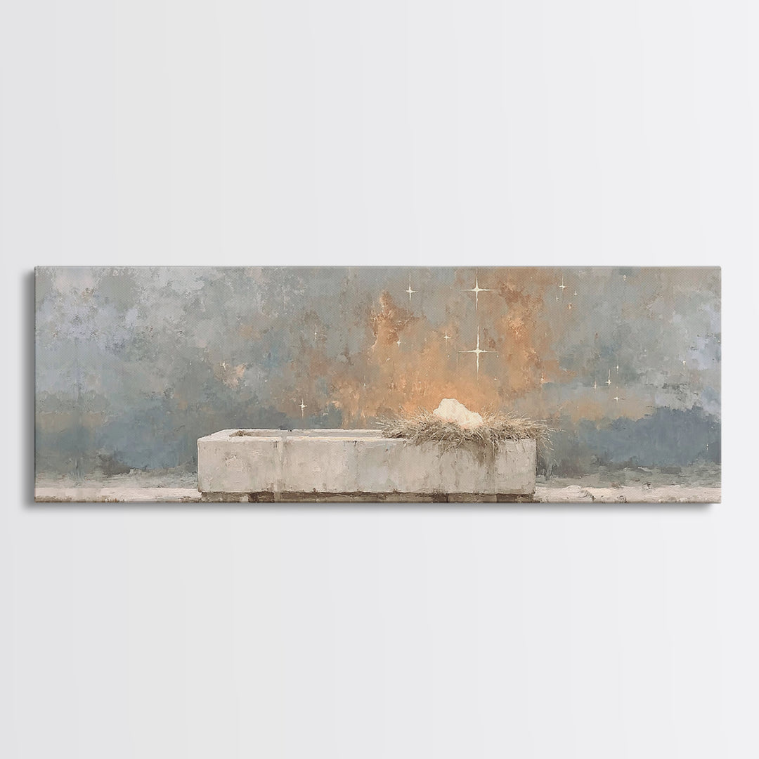 Manger Star Peace - Framed Canvas Print - Christian Wall Art - Extra Wide Art - Christian Decor - Christmas Art