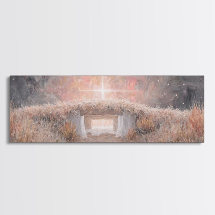 Radiant Manger Star - Framed Canvas Print - Christian Christmas Art - Panoramic Painting - Christian Art Canvas - Christmas Wall Art
