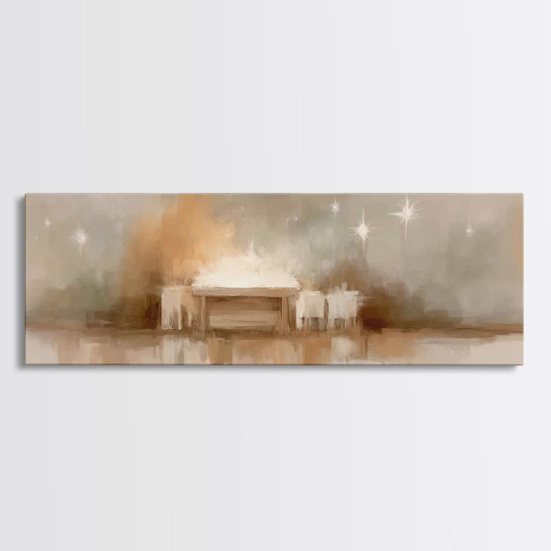 Holy Nativity Light, Framed Canvas Print, Christian Art Canvas, Panoramic Wall Art, Christmas Art, Christian Christmas Decor