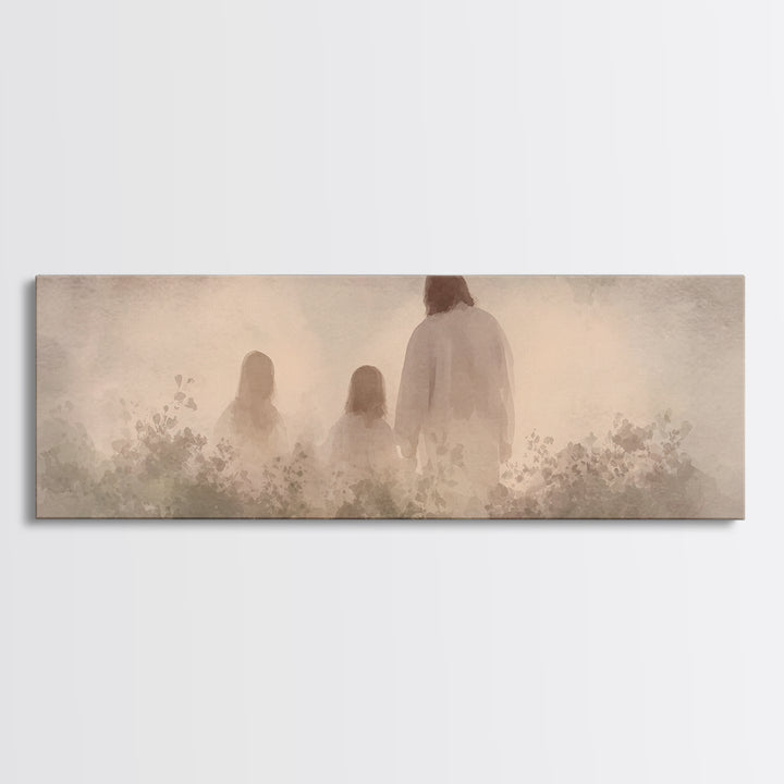 Fields Of His Peace - Framed Canvas Print - Panoramic Frame - Christian Art Prints - Jesus Art Print - Christian Decor