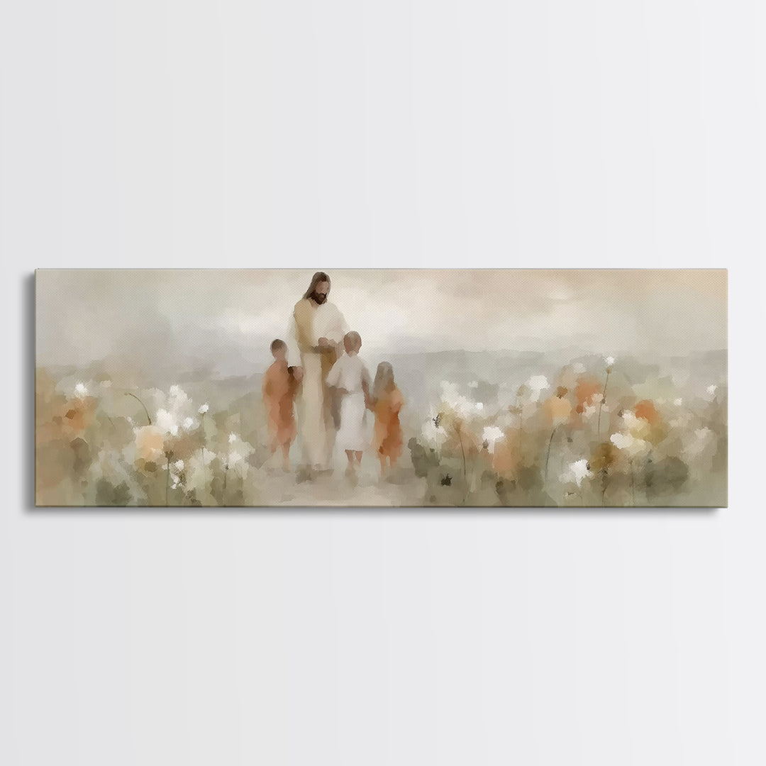 Guided By His Love, Framed Canvas Print, Panoramic Art, Christian Wall Art, Jesus Painting Canvas, Christian Gift