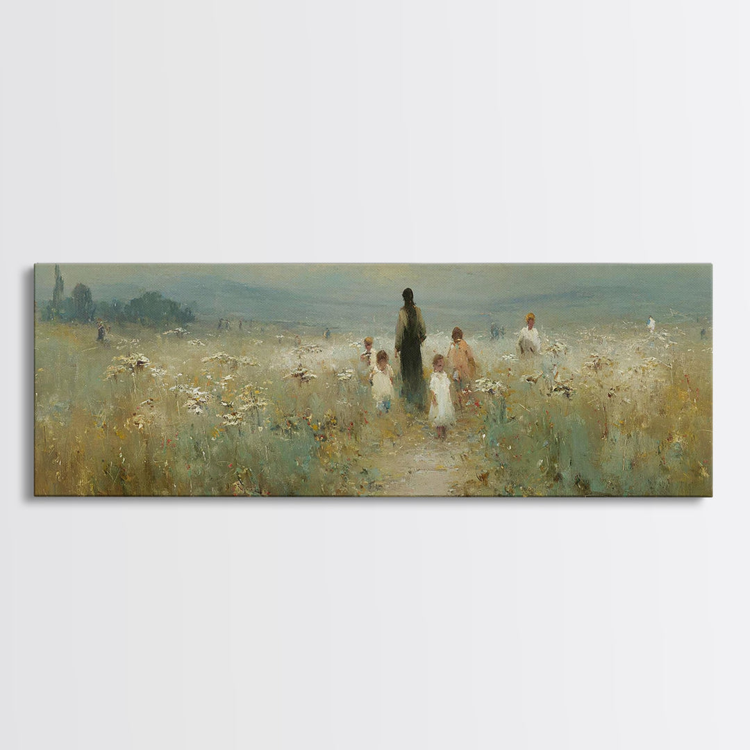 Meadow Of His Peace | Framed Canvas Print | Panoramic Art | Christian Art Canvas | Jesus Wall Art | Christian Painting