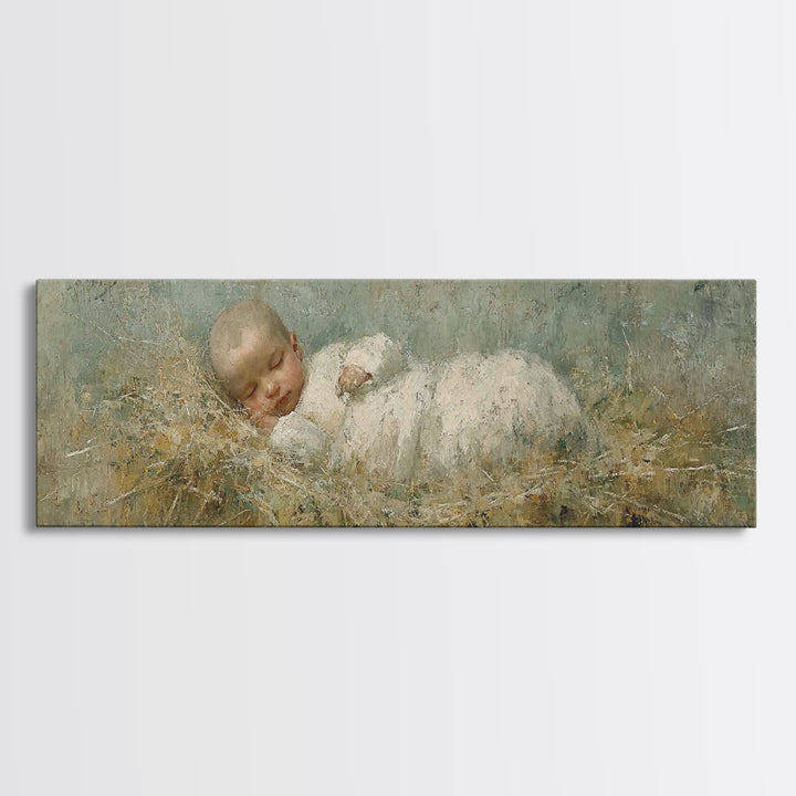 Holy Night Cradle, Framed Canvas Print, Christian Wall Art, Subtle Christian Art, Christian Christmas Art, Panoramic Wall Art, Christian De