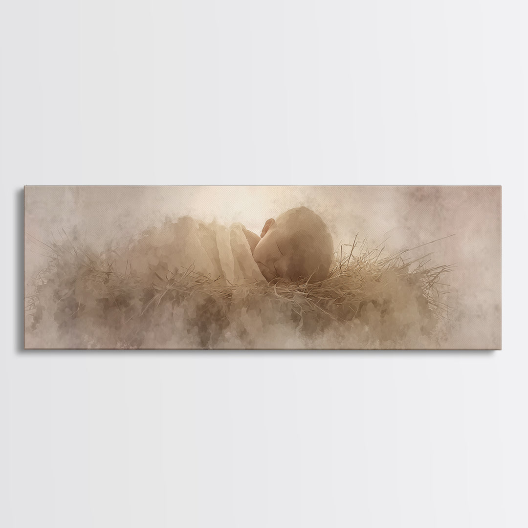 Sacred Infant Calm – Framed Canvas Print – Christian Christmas Art – Christian Art Canvas – Minimalist Christian Art – Panoramic Print – Ch