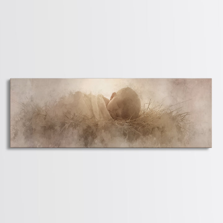 Sacred Infant Calm – Framed Canvas Print – Christian Christmas Art – Christian Art Canvas – Minimalist Christian Art – Panoramic Print – Ch