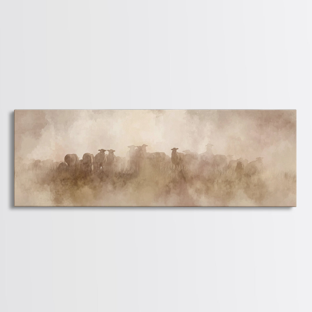 Shepherd’s Quiet Watch, Framed Canvas Print, Christian Wall Art, Christian Art Canvas, Jesus Painting, Panoramic Painting, Christian Christ